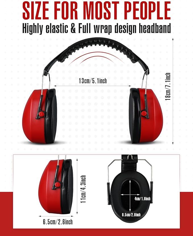 12 Pcs Hearing Protection Ear Muffs NRR 28dB Noise Reduction Headphones Shooting Ear Protection Earmuffs(Red)