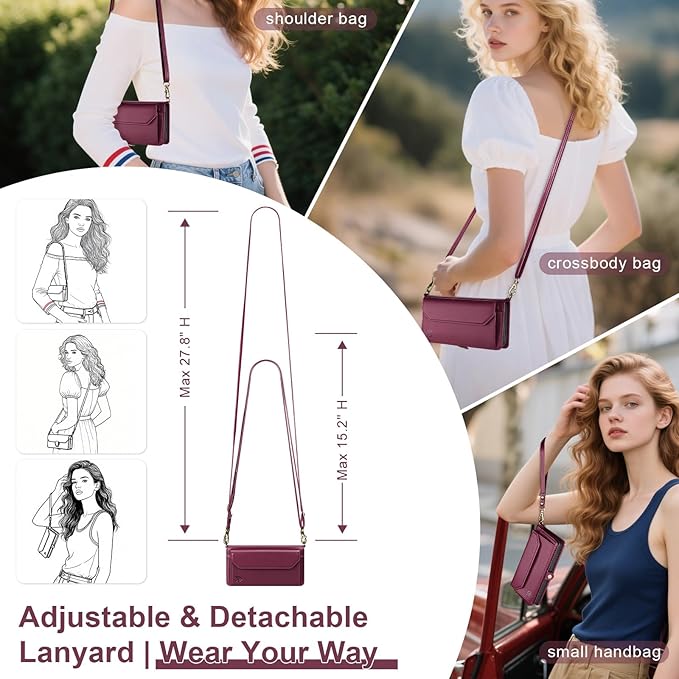 DJBull for Samsung Galaxy S25 Wallet Case with Card Holder, Shoulder and Wristlet Straps, Soft PU Leather, Magnetic Snap, Flip Phone Case for Women Men for Samsung S25 Wine Red