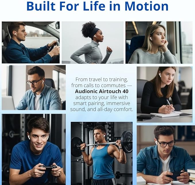 Audionic Airtouch 40 Wireless Earbuds, Bluetooth 5.4, Ultra-Wide LED Touchscreen Case, ANC/ENC Noise Cancelling, Low Latency, Hi-Fi Sound, for Android/iOS (White)