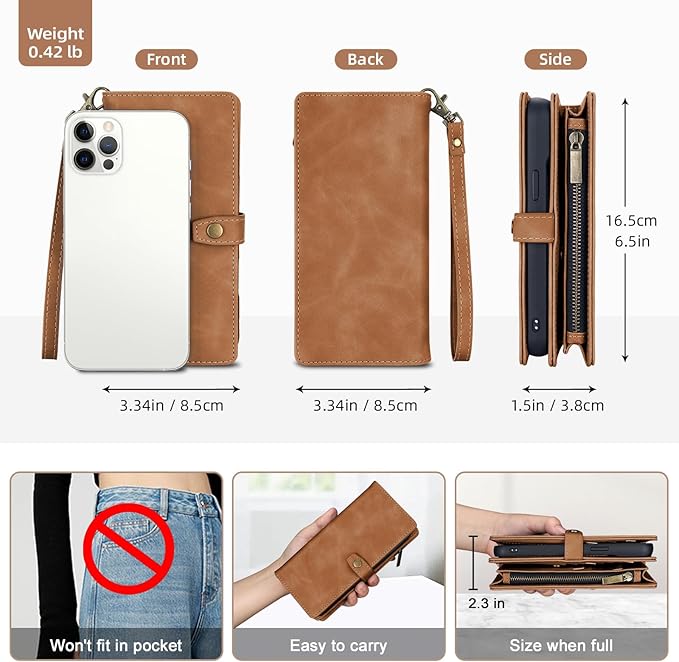 TwoHead for iPhone 12 Pro Max Wallet Case with Card Holder,Detachable Magnetic 12 Pro Max Phone Case, PU Leather Shockproof Protective Cover Wallet for Women/Men,6.7IN,Brown