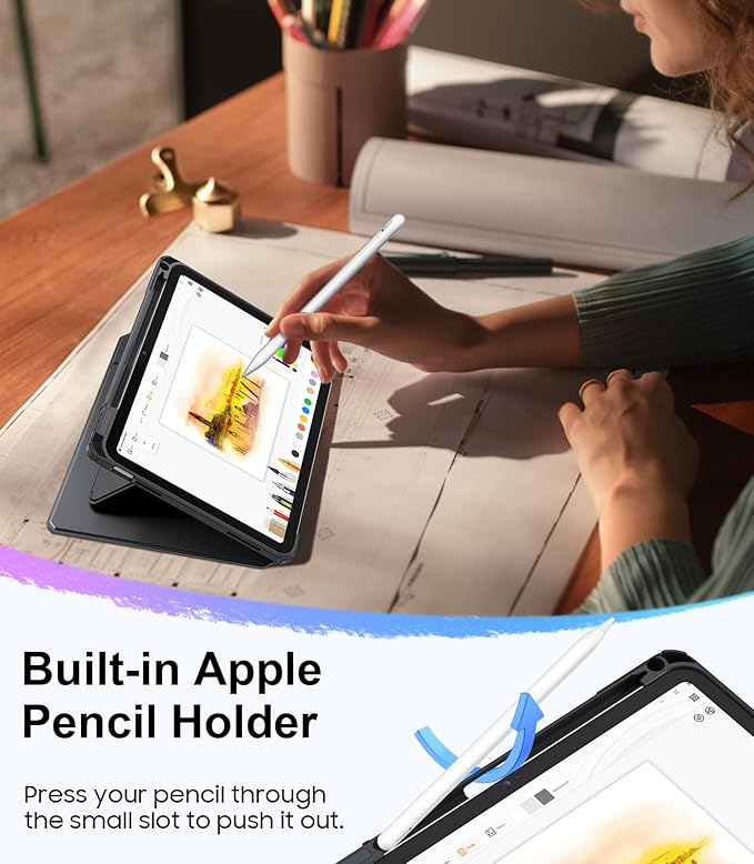 Fintie Vertical Stand Case for iPad (A16) 11th Generation 11 Inch (2025), iPad 10th Generation 10.9 Inch (2022), Multi-Angle Viewing Clear Cover with Pencil Holder, Magnetic Ultra-Stable, Black