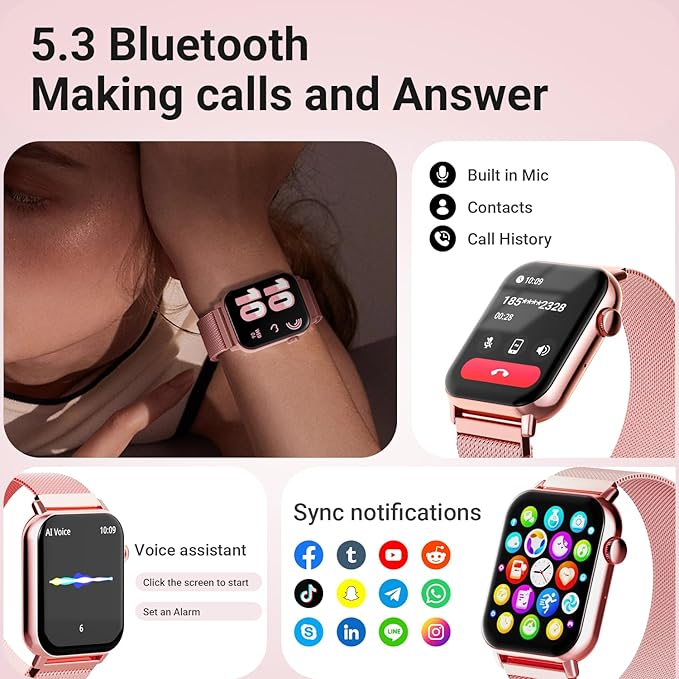 Smart Watches for Women, 1.83" HD Fitness Tracker (Answer/Make Calls), 120+ Sport Modes with Heart Rate/Sleep Monitor, IP68 Waterproof, Fitness Watch for iOS Android, Pink