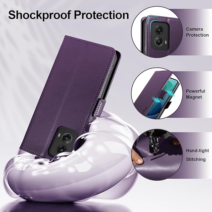Wallet Flip Case for Moto G 5G (2024) - [RFID Blocking] Luxury PU Leather Card Holder Magnetic Phone Cover with Kickstand,Shockproof Protective Case,Purple