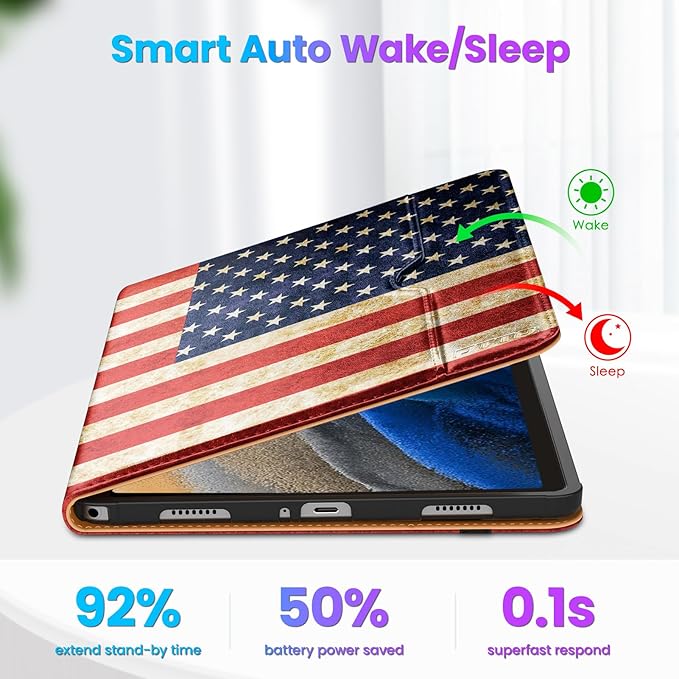 DTTO for Samsung Galaxy Tab A9 Plus 11 inch Case 2023, Premium Leather Business Folio Stand Cover with Hand Strap for Galaxy Tab A9+ 11'' 2023 Model (SM-X210/X216/X218) - Auto Wake/Sleep, US Flag