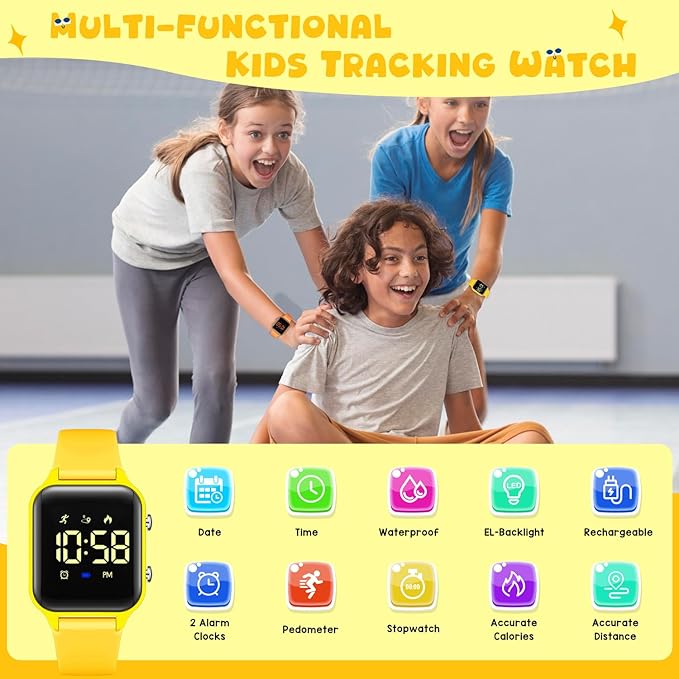 Kids Digital Watches for Boys Girls, Sports Watch with Fitness Tracker, Pedometer, Alarm Clocks, Stopwatch, No App Needed Waterproof Kids Watch, Gift for Teens Student Girls Boys Ages 5-14