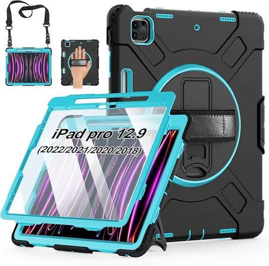 Case for iPad Pro 12.9 2022/2021/ 2020/2018: Cover for iPad Pro 12.9 6th/ 5th/ 4th/ 3rd Generation with Screen Protector- Stand- Pencil Holder- Handle- Shoulder Strap Mint Green