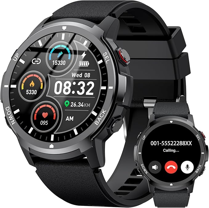 Military Smart Watches for Men Women, 1.43'' AMOLED Fitness Watch with Heart Rate/BP/Sleep Tracker, Step Counter, 110+ Sport Modes, Password, Waterproof Smart Watch for Android iPhone