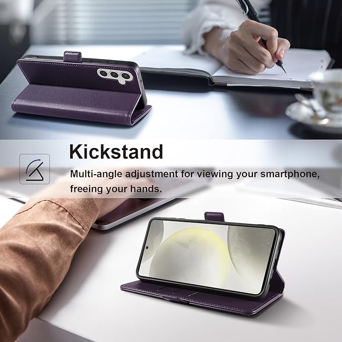 Wallet Flip Case for Samsung Galaxy S24 Plus/S24+ 5G - [RFID Blocking] Luxury PU Leather Card Holder Magnetic Phone Cover with Kickstand,Shockproof Protective Case,Purple