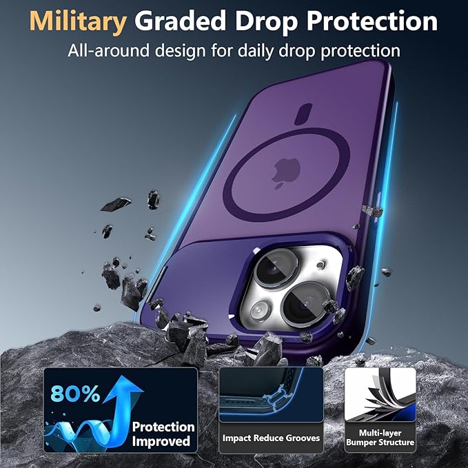 Innaght Magnetic for iPhone 15 Case with Stand,Compatible with MagSafe,Rugged,Heavy Duty,Protective Case Kickstand,[Built-in Invisible Stand],Purple