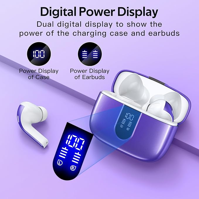 TAGRY Bluetooth Headphones True Wireless Earbuds 60H Playback LED Power Display Earphones with Wireless Charging Case IPX5 Waterproof in-Ear Ear buds with Mic for TV Smart Phone Laptop Computer Sports