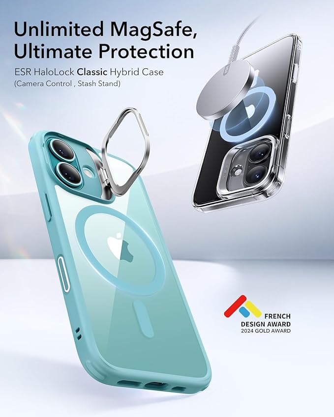 ESR for iPhone 16 Plus Case, Camera Control Button Compatible with MagSafe, Military-Grade Protective Case, Built-in Stash Stand Phone Case, Scratch-Resistant Back Cover, Classic Series, Clear Green