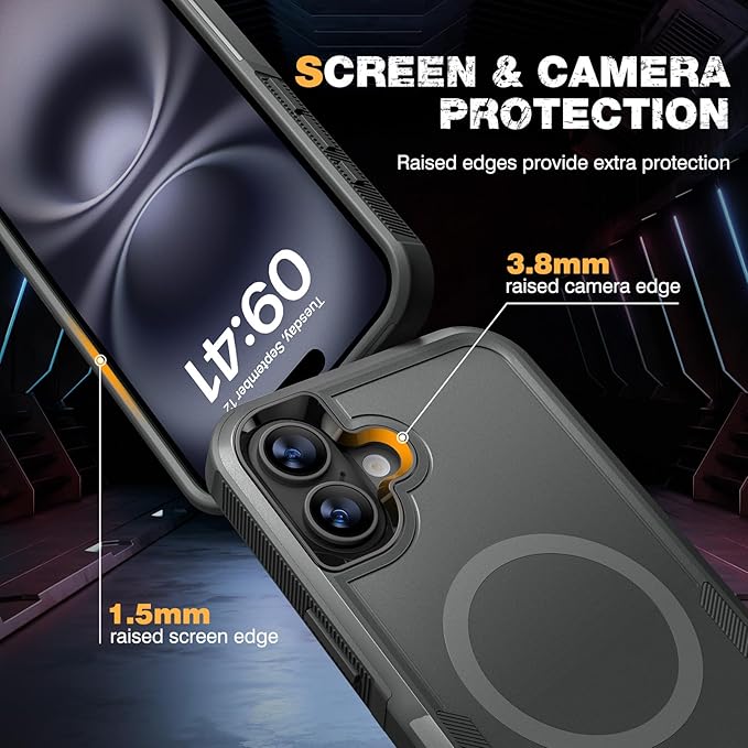 Diaclara Designed for iPhone 16 Case, [with Privacy Screen Protector] [Anti Spy] [Military Grade Drop Protection] Heavy Duty Full-Body Shockproof Phone Case, Magnetic Black