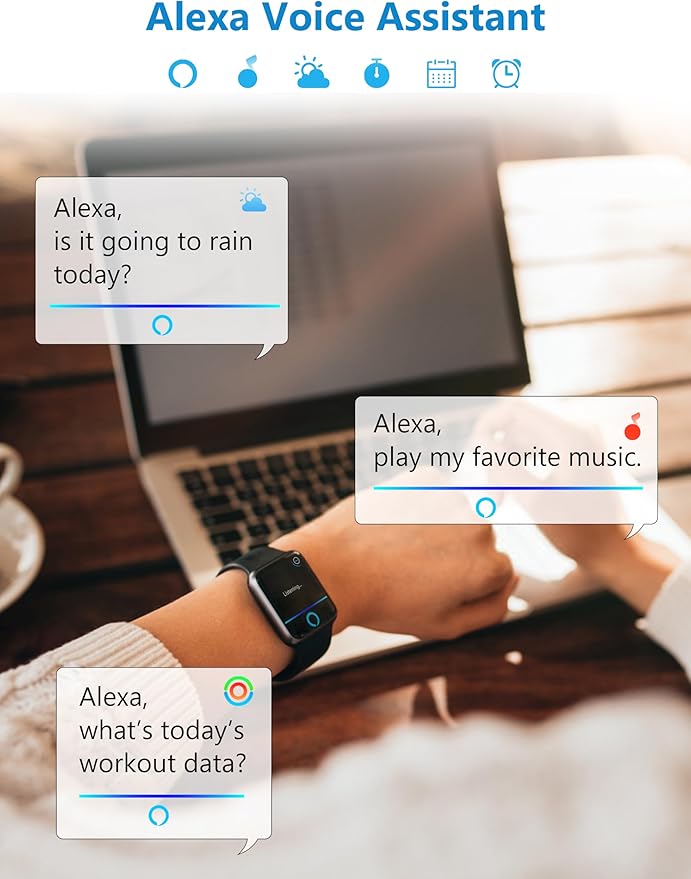 Smart Watch, 44mm Smartwatch Answer Make Calls, Alexa 1.83" Fitness Watch, IP68 Waterproof Fitness Tracker Women Men, Heart Rate/Sleep Monitor, 100+ Sports Pedometer Watch for Android & iOS Phone