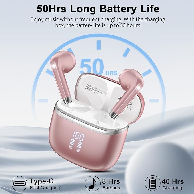 Wireless Earbuds, Bluetooth 5.4 Headphones HiFi Stereo, Ear Buds with ENC Noise Cancelling Mic, 48H Playtime Bluetooth Earbuds with LED Display, IP7 Waterproof Headphones Wireless for Sports, Work