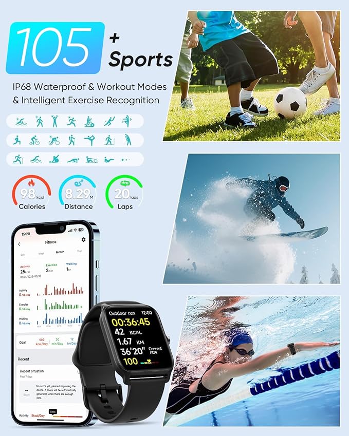 Fitpolo Smart Watches for Men Android & iPhone, Alexa Built-in [1.8" HD Screen] IP68 Waterproof Fitness Watch with Bluetooth Call (Answer/Make), Heart Rate/Sleep/SpO2 Monitor, 105+ Sports Tracker