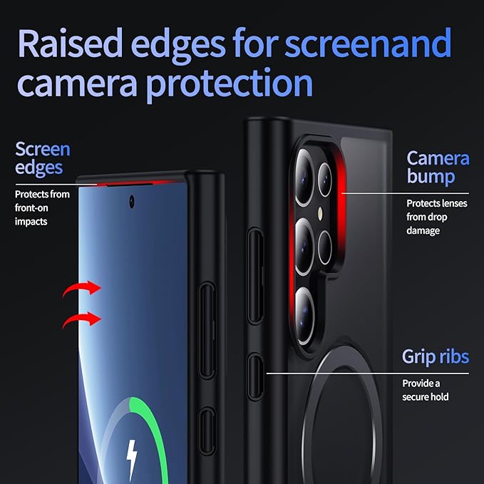 for Samsung Galaxy S25 Ultra Case,Compatible with Magsafe [Wireless Charging],with 360°Rotatable Magnetic Ring Stand Matte Translucent Slim Soft Edge Phone Kickstand,Black