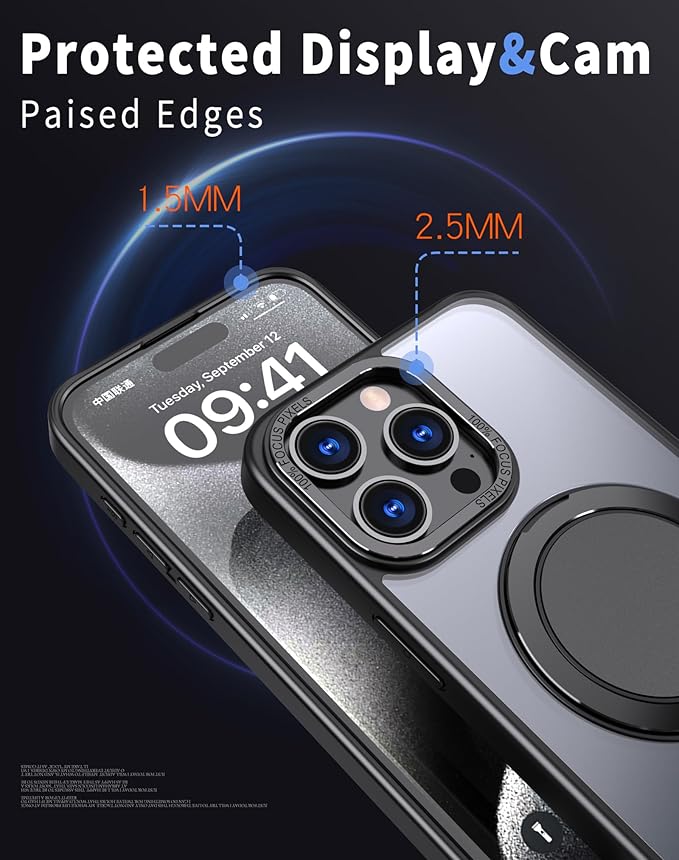 Magnetic Stand Case for iPhone 14 Pro [with 2 Tempered Glass Film] [360° Rotation Magnetic Stand] [Compatible with Magsafe] Military-Grade Drop Protection Case, Black