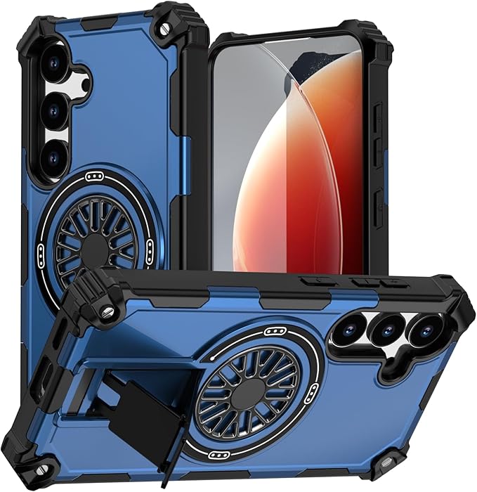 Magnetic Case for Galaxy S25/Galaxy S24, Built-in Stand [Compatible with Mag-Safe] Shockproof Protective Cover Case for Samsung Galaxy S25/Galaxy S24 Blue