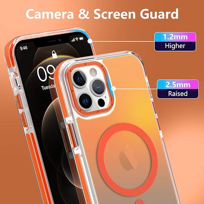 MOWIME Magnetic Case for iPhone 12 Pro Max [Compatible with Magsafe] [Cute Fashion Fluorescent Design] [1 Screen Protector] Slim Translucent Matte Case for iPhone 12 Pro Max 6.7" 2020, Orange