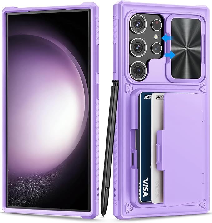 for Samsung Galaxy S23 Ultra Wallet Case with Card Holder & Kickstand & Slide Lens Cover, Rugged Anti-Drop Protective Phone Case Cover Compatible with Samsung Galaxy S23 Ultra 5g 2023, Purple