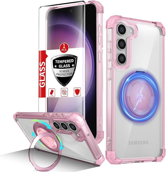 for Samsung Galaxy S23 Case Magnetic Compatible with MagSafe Wireless Charging,with 360°Kickstand Ring,for S23 Phone Case with Screen Protector, Military Grade Drop Protection Shockproof Pink