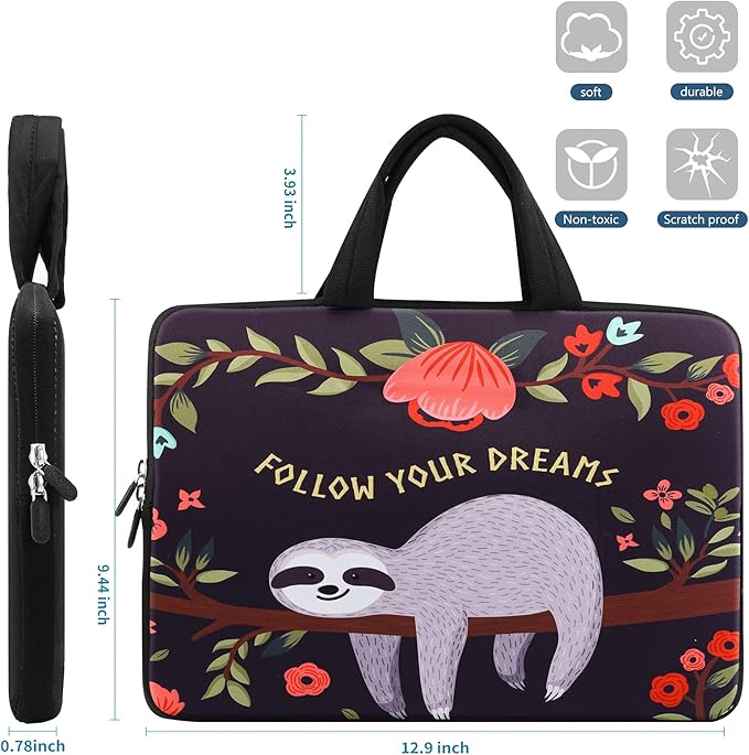 ICOLOR 11 11.6 12 12.1 12.5 inch Laptop Carrying Bag Chromebook Case Notebook Ultrabook Bag Tablet Cover Neoprene Laptop Sleeve case chromebook Sleeve with Handle Kids Boys Girls Sloth