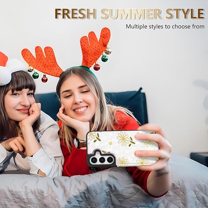 NNH Compatible with Samsung Galaxy S25 Plus Wallet Case with RFID Blocking Card Slots Folio Flip PU Leather Kickstand Double Magnetic Clasp Design Cover for Galaxy S25+(6.7inch-White Little Daisy)