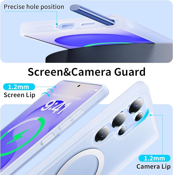 for Samsung Galaxy S25 Ultra Case,Compatible with Magsafe [Wireless Charging],with 360°Rotatable Magnetic Ring Stand,Matte Translucent Slim Soft Edge Phone Kickstand,Frosted White
