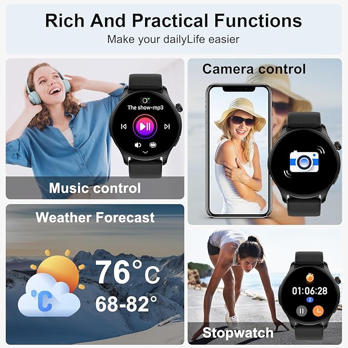 Smart Watch for Men Women Fitness: Waterproof Make/Answer Call Smart Watches for Men Digital Mens Watches Run Smartwatch Android Phones iPhone Samsung Compatible Heart Rate Monitor Step Tracker Black