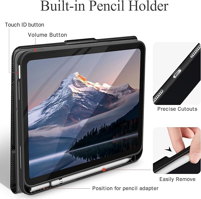 auaua Case for iPad (A16) 11th Generation 11 Inch 2025, iPad 10th Generation 10.9 Inch 2022, with Pencil Holder and Pocket, Typing Angle Muti-Stand Magnetic Closure Auto Sleep/Wake (Black)