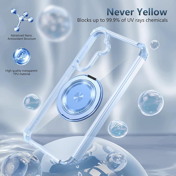 Magnetic for Samsung Galaxy S25 Plus Case Compatible with MagSafe Wireless Charging,with 1 Screen Protector,S25+Plus Case Built-in 360°Kickstand Shockproof Military Grade Drop Protection Blue