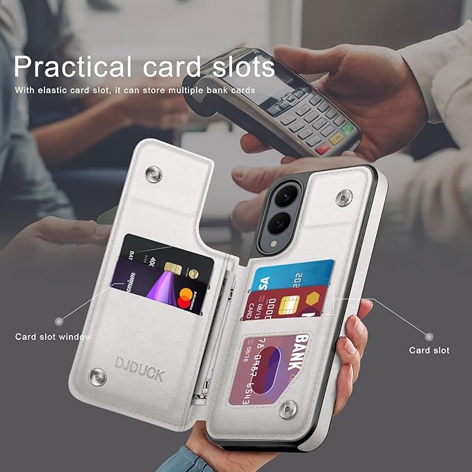 DJDUCK Designed for Samsung Galaxy S25 Edge Case Wallet with Card Holder, [Magnetic Clasp Cover] [RFID Blocking Leather Protection] Shockproof Women Men Cases for Samsung S25 Edge White