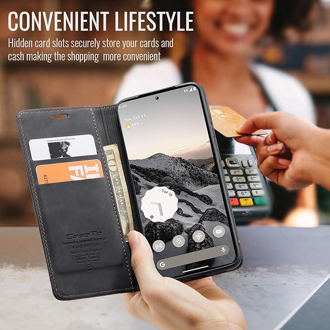 for Google Pixel 9a Case, Flip Wallet Leather Case with Card Holder Magnetic Closure Shockproof Kickstand Protective Phone Cases Cover for Pixel 9a, Black