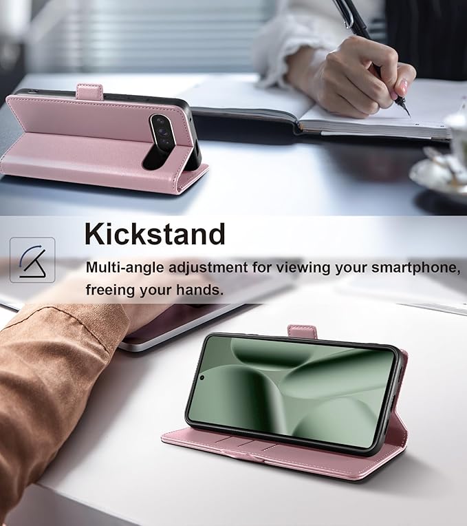 Wallet Flip Case for Google Pixel 10 Pro XL 5G - [RFID Blocking] Luxury PU Leather Card Holder Magnetic Phone Cover with Kickstand,Shockproof Protective Case,Pink