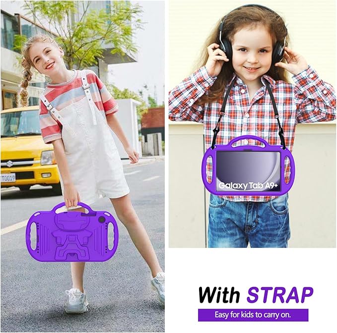 AVAWO Kids Case for Samsung Galaxy Tab A9+/A9 Plus 11 Inch 2023 Case, with Strap, Shockproof Lightweight Handle Stand 2023 Model (SM-X210/X216/X218), Purple