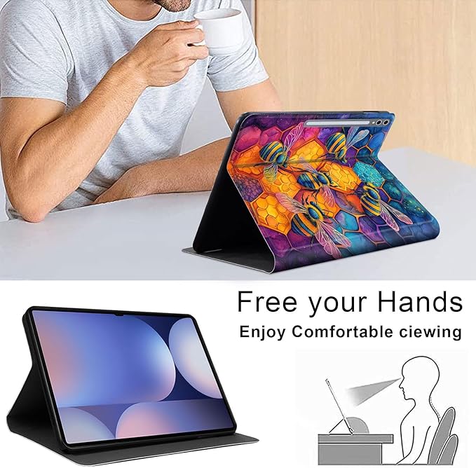 Case for Samsung Galaxy Tab S10 Plus/ S9 FE Plus/ S9 Plus 5G Tablet 12.4'', Slim PU Leather Stand Cover with Auto Wake/Sleep, Multi-Angle Viewing & Shockproof, Illustration of Bees