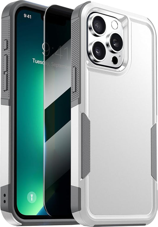 Diaclara Designed for iPhone 13 Pro Max Case, [with Privacy Screen Protector] [Anti Spy] [Military Grade Drop Protection] Heavy Duty Full-Body Shockproof Phone Case, White