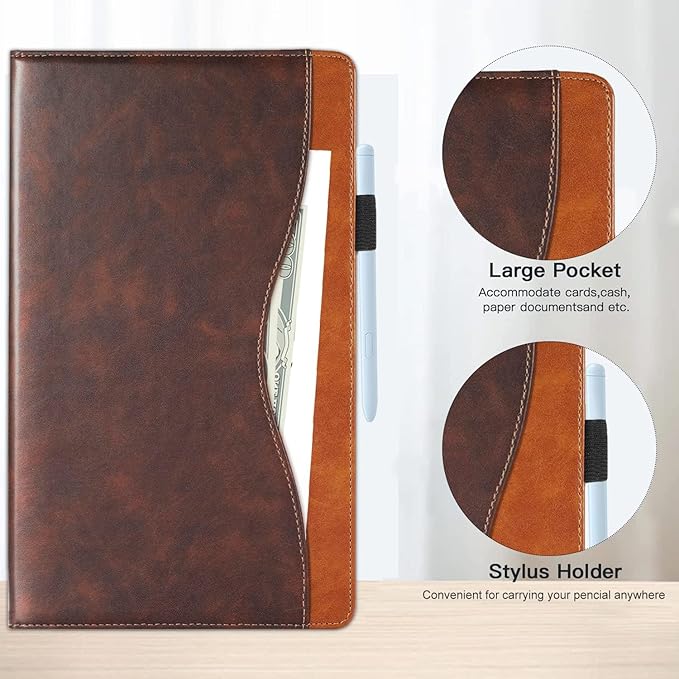 Case for Samsung Galaxy Tab S6 Lite 10.4 inch 2024/2022/2020 (SM-P620/P625/P610/SM-P615/SM-P613/SM-P619) Business PU Leather Multi-Angle Stand Flip Case with Pencil Holder-Brown