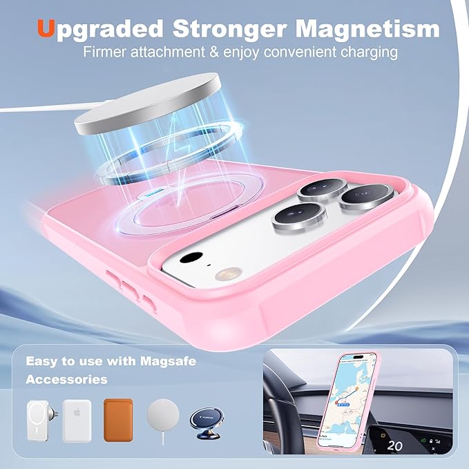 Compatible with iPhone 17 Pro Max Case with Invisible Magnetic 360°Spin Stand,Military-Grade Shockproof Protection [Compatible with Mag-Safe] Non-Slip Edge Translucent Case (6.9",Pink)