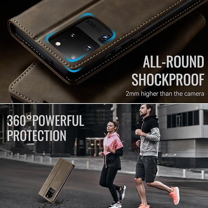 Wallet Case for Samsung Galaxy S20 Ultra Leather Wallet Flip Cover with Card Holder, Kickstand, Magnetic Closure, RFID Blocking TPU Shockproof Phone Case Compatible with S20 Ultra, Coffee