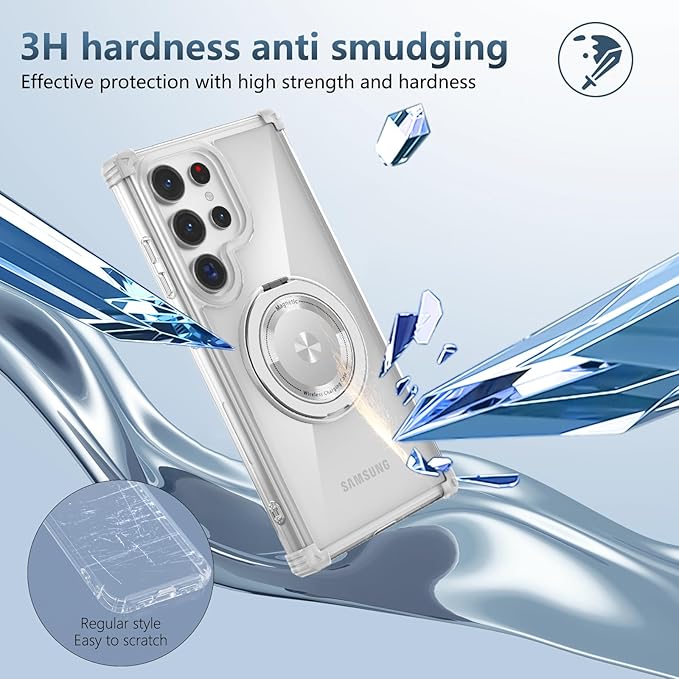 for Samsung Galaxy S23 Ultra Case Compatible with Magnetic Wireless Charging with Screen Protector,for S23 Ultra Phone Case with Kickstand Ring Military Grade Drop Protection Shockproof Clear