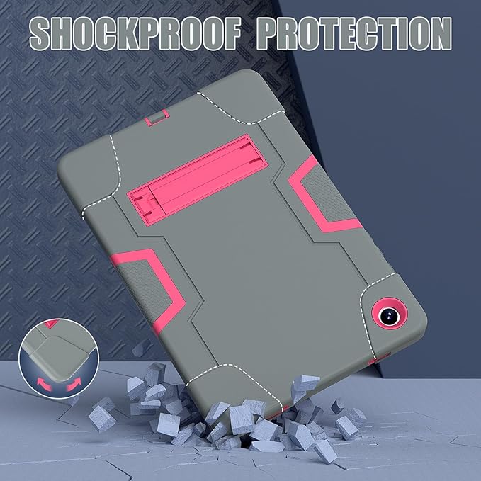 Case for Galaxy Tab A9 Plus + 11 inch (2023), High Impact Protective Heavy Duty Shockproof Kickstand Cover for Samsung Galaxy Tab A9+ Plus 11" Model (SM-X210/X215/X216), Gray+Rose Red