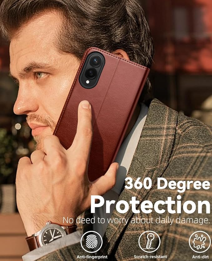 OCASE Compatible with Galaxy S25 Edge Wallet Case, PU Leather Flip Folio Case with Card Holders RFID Blocking Kickstand [Shockproof TPU Inner Shell] Protective Phone Cover 2025, Dark Brown