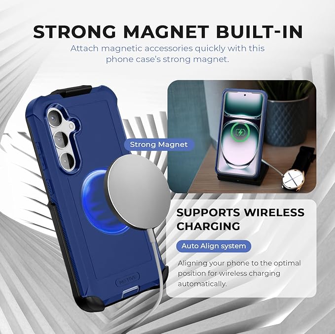 MOTIVE Compatible with Samsung Galaxy s25 Phone case, [15FT Military Grade Drop Protection] with Screen Protector, Protective Samsung s25 Holster Case 6.2" [Fits s24 Phone] Blue