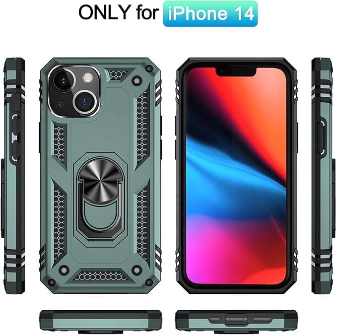 ADDIT Phone Case for iPhone 14 Case,with Kickstand Ring,Adjustable Stand,Military Grade,Heavy Duty Protection,Shockproof,Anti-Fingerprint,Support Magnet Car Mount,Teal