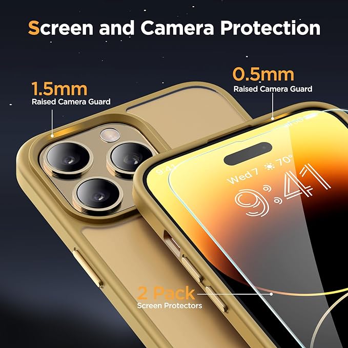 Miracase Magnetic for iPhone 14 Pro Max Case 6.7 inch (Compatible with MagSafe)（with 2X Screen Protectors） Military-Grade Protection, Anti-Fingerprint Translucent Matte Phone Case Cover, Light Yellow