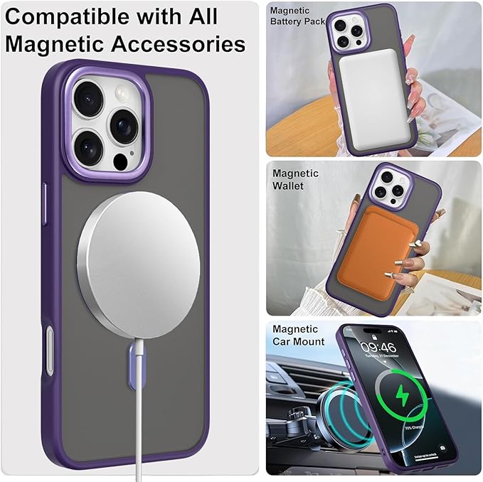 ZIYE Magnetic Case for iPhone 16 Pro Max Case with Stand [Compatible with MagSafe] Slim Shockproof Military Grade Heavy Duty Cover with 360 Rotatable Ring Kickstand for Women Men, Translucent Purple