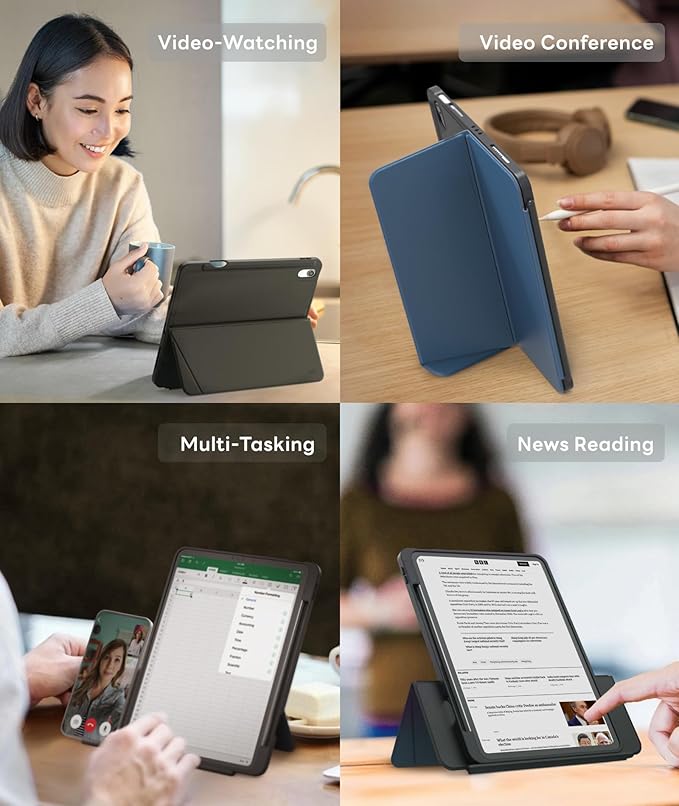 EIP for iPad (A16) 11th/10th Generation Case(2025/2022), Adjustable Hinge Stand, Portrait/Landscape View, Rotating Stand with Removable Magnetic Cover, Auto Wake/Sleep, Dual-Device Use