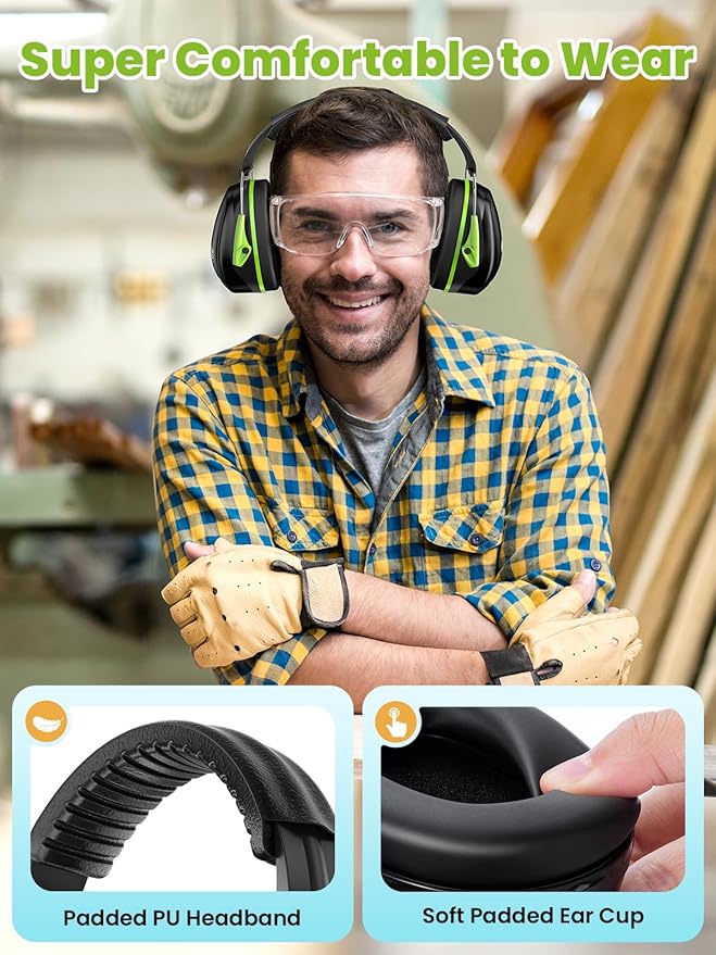 Dr.meter Hearing Protection Ear Muffs, 31dB Noise Reduction Safety Earmuffs for Adults Kids Autism Sensory, Range Ear Protection Earmuff for Mowing, Concentration and Garden Work