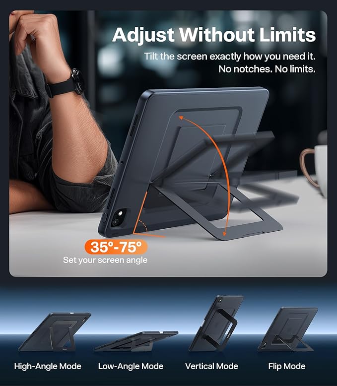 TORRAS for iPad Pro 13 inch Case 2024 (M4), Ultra Stable Stand, Multiple Adjustable Viewing Angles, Slim Protective Kickstand Cover, Translucent iPad Pro 13 Case with Pencil Holder, Black